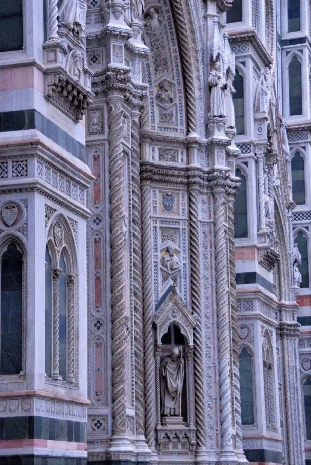 A side view of the base of the Duomo